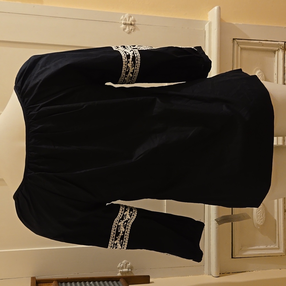 NWT Charter Club black cotton top with white embroidery Sz 2P - Picture 4 of 7